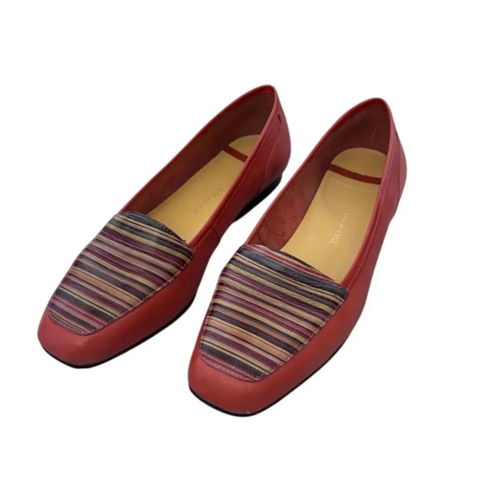 Vintage Enzo Angiolini Leather Loafers Orange Stripe Classic Women’s 6.5